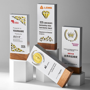 Trophée en bois créatif avec gravure laser et impression numérique, cadeau d'entreprise durable, plaque de récompense pour conférence - Product Image 1