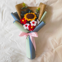 Buket Bunga Matahari Rajutan Kreatif untuk Guru Wanita, Hadiah Bunga Buatan dari Wol