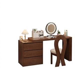 Bulk Zen Minimalist Neo Chinese Space Saving Multi Drawer <strong>Walnut</strong> Finished Rubberwood Apartment <strong>Dressing</strong> <strong>Table</strong> - Product Image 1