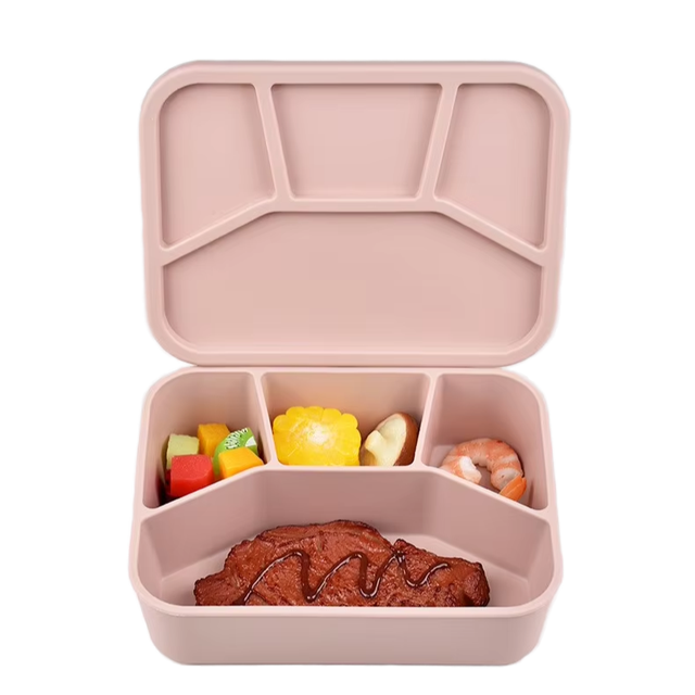 40 oz Leak-Proof 4 Compartment Grade Silicone Eco-Friendly Non-Toxic Microwave Safe Heatable Box Lids for Freshness Preservation