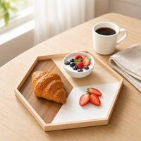 Plateau de service hexagonal en bois, plateau décoratif géométrique en bois pour la maison, l'hôtel, le petit-déjeuner, les desserts, les collations, les fruits secs
