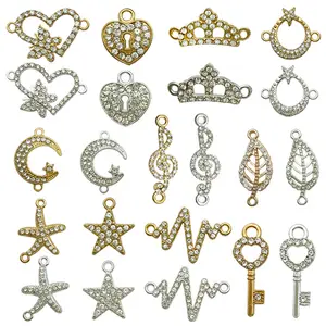 Tự Làm Hàn Quốc Kết Nối Phụ Kiện Kim Cương Rhinestone Vương Miện Lưu Ý Con Sao Biển Key Lá Mặt Dây Chuyền Cho Đồ Trang Sức Vòng Đeo Tay Vòng Cổ Làm