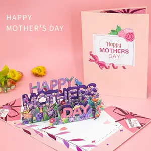 3D Pop Up Tím vườn hoa mẹ ngày thẻ với phong bì thiệp chúc mừng handmade món quà kỷ niệm cho vợ phụ nữ mẹ