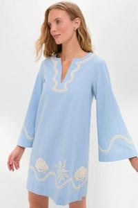 Boho V-Neck <b>Mini</b> Dress With Hand Shell Pattern Loose Fit <b>Lantern</b> Sleeve Breathable Woven Summer Casual Dress - Product Image 2