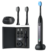 Brosse à dents électrique sonique LED rechargeable étanche IPX7 2-en-1 avec lumière bleue/violette/rouge pour adultes, blanchiment/nettoyage des dents