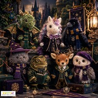 Ensemble de jouets en peluche personnalisés sur le thème de l'école de sorcellerie, animaux en peluche Dragon, Licorne, Corbeau, Chat, Grenouille, Cerf, Hibou avec écharpe uniforme