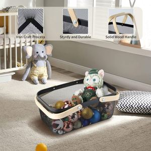 Panier de rangement en fer forgé de qualité supérieure, panier de rangement en acier maillé à double poignée, paniers empilables en fil métallique – Offre spéciale - Product Image 5