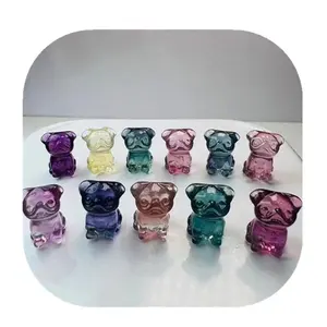 Wholesale natural polished Semi-Precious carvings rainbow fluorite materials pugs crystal stones for gift