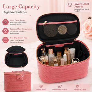 High Quality PU Leather Cosmetic <b>Case</b> Women <b>Makeup</b> Organizer Vanity Bag OEM Wholesale Double Zipper - Product Image 6