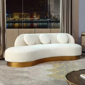 <span class=keywords><strong>Divano</strong></span> Curvo Moderno di Lusso per Soggiorno, Rivestimento in Velluto con Base Dorata, Comodo e Elegante - Product Image 4