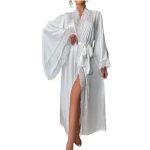 여성용 플러스 사이즈 얼룩 가운 긴 기모노 새틴 신부 들러리 가운 경량 부드러운 잠옷 전체 길이 목욕 가운