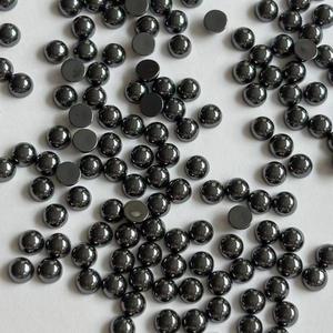 Hematite synthétique <span class=keywords><strong>noire</strong></span>, taille brillant ronde, 3mm 4mm, cabochon calibré, haute qualité, <span class=keywords><strong>pierre</strong></span> à dos plat en vrac pour la fabrication de bijoux - Product Image 3