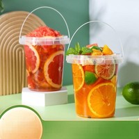 16oz 24oz 32oz Café Boisson Bubble Boba Lait Thé Fruits Jus Baril PP clair Seau Gobelets jetables en plastique avec couvercle et poignée