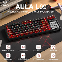 Clavier de jeu mécanique sans fil Aula L99 avec écran tactile intelligent, tri-mode, éclairage RGB, touches PBT, fixation Gasket, remplaçable à chaud