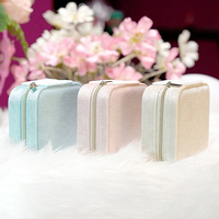 Mini boîte de rangement portable pour bijoux, en velours flanelle carré, simple, pour voyage, organiseur de colliers, boîte cadeau pour bagues
