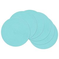 Set de 4 dessous-de-plat ronds en PET tressé – Bleu clair, antidérapants, résistants à la chaleur, écologiques, pour restaurant