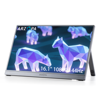 Arzopa Z1FC Monitor game portabel, Monitor game PC tampilan eksternal ganda 16.1 hz warna abu-abu perak 1080 inci 144 P untuk komputer