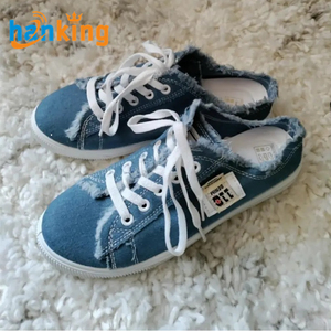 Ehanking Pantoufles en toile solide pour femmes Baskets plates pour femmes Chaussures à enfiler respirantes décontractées à plateforme basse et haute à lacets - Product Image 6