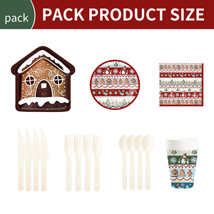 DAMAI Christmas-themed Paper Plates Paper Cups and Napkins with Cookie House and Gingerbread Man Designs - Product Image 5