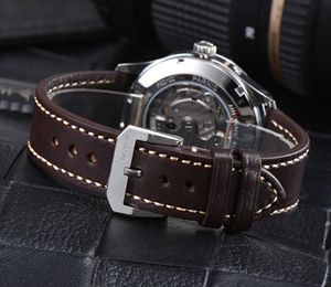 <span class=keywords><strong>Parnis</strong></span> Reloj Deportivo de Acero Inoxidable para Hombre, Cronógrafo Automático con Correa de Cuero, Esfera Analógica, Movimiento Hangzhou, Marca de 22mm, 42mm - Product Image 6