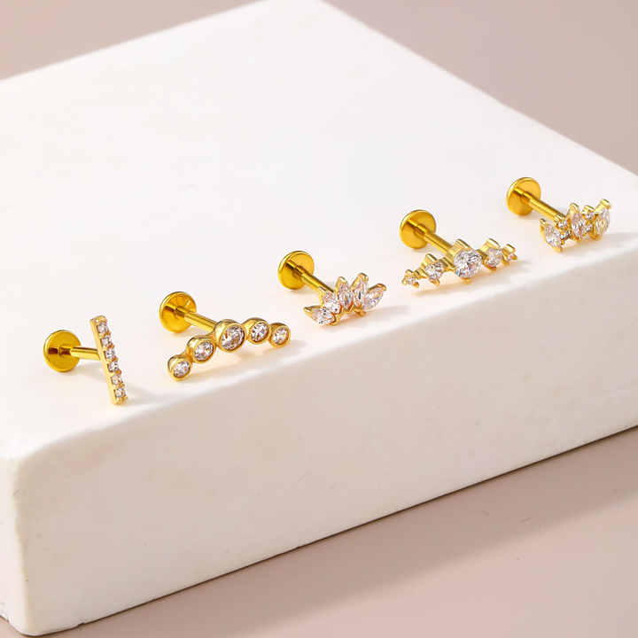 Custom Labret Piercing Unique Jewelry Gold Zircon Lip Stud Set ...