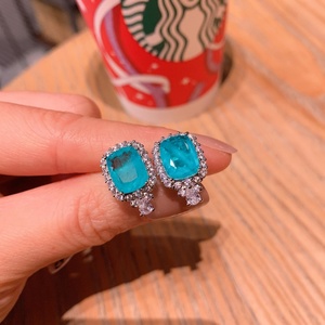 Fashion Jewelry Eco-friendly Copper Silver Plated 8*10mm Multicolor Zircon Korean Square <b>Stud</b> <b>Earrings</b> Trendy Korean Style Gift - Product Image 4