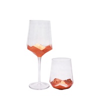 Verres à vin sans pied soufflés à la bouche, motif diamant, populaires, dorés, gaufrés, pour bar, maison, fête