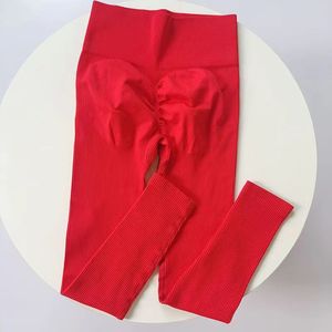 Pantaloni <span class=keywords><strong>invernali</strong></span> <span class=keywords><strong>caldi</strong></span> per il bottino di costole Yoga Leggings senza soluzione di continuità a costine da palestra pantaloni in tinta unita Push up Yoga Scrunch <span class=keywords><strong>Leggins</strong></span> a coste - Product Image 5