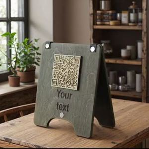 Support de menu en bois avec code QR pour restaurant et présentoir de codes QR sur pied pour bar avec base en bois et finition élégante - Product Image 1