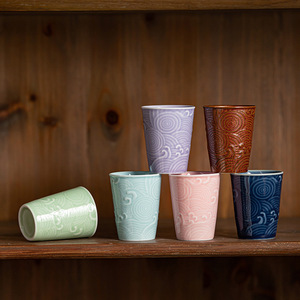 Tasse à café en céramique à motif vague en relief, mini tasse à Coca en porcelaine, style oriental pour le thé de l'après-midi et usage domestique - Product Image 2