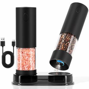 Juego de Molinillos Eléctricos de Sal y Pimienta, Recargables por USB, Automáticos, con Luz <span class=keywords><strong>LED</strong></span>, Capacidad de 100 ml - Product Image 1