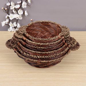 Handmade Willow Woven <b>Basket</b> Round Heat Insulating Pot Holder For Food Container Fruit Vegetable <b>Storage</b> - Product Image 1