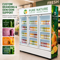 Congélateur vertical commercial pour boissons en acier inoxydable, sans givre, avec contrôle numérique de la température, refroidissement par air, contrôle par application, réglable