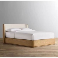 Lit double moderne en chêne massif sculpté à la main avec rangement, style américain, mobilier de chambre rembourré personnalisable pour hôtel
