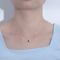 14k Or Femmes Cadeau Fine Jewelry 925 Sterling Silver Emerald Cut Géométrique Diamant Charme Collier