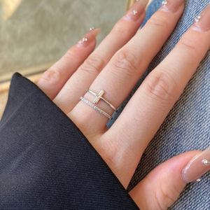 Dylam Simple New Design Solid Sterling <b>Silver</b> Rhodium Rose Gold Plating Double Row 5A Diamond Zirconia <b>Cross</b> Open <b>Rings</b> - Product Image 4