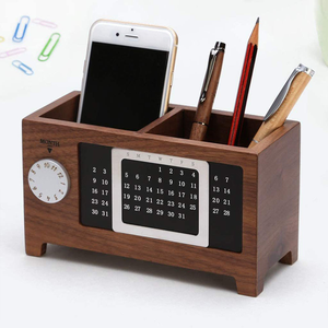 Delicate Solid Wood Business <strong>Desk</strong> Pen Holder <strong>Wooden</strong> Storage Bucket Perpetual Calendar Office Supplies Wood Crafts Wall Signs - Product Image 1