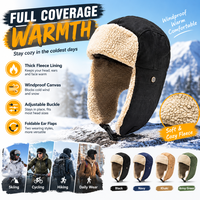 Chapeau d'hiver pour homme, chapeau à rabats pour les oreilles en toile avec doublure en sherpa, chapeau chaud Ushanka pour le ski, le vélo, la randonnée, les activités de plein air