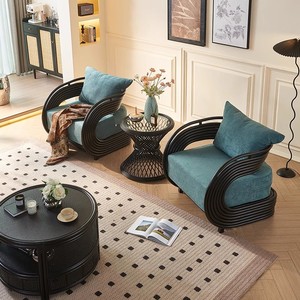 Nordique simple balcon tissé <span class=keywords><strong>rotin</strong></span> naturel <span class=keywords><strong>salon</strong></span> décontracté <span class=keywords><strong>petit</strong></span> appartement canapé chaise - Product Image 4