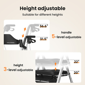 Andador Rollator Médico Portátil de Aluminio con Asiento para Asistencia de Movilidad Andador Plegable - Product Image 4