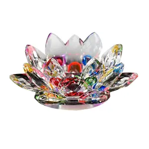 Ywbeyond Crystal Glass 40mm Lotus Flower Candle Tea Light Holder Buddhist Candlestick Wedding Party Valentine's Day Decoration