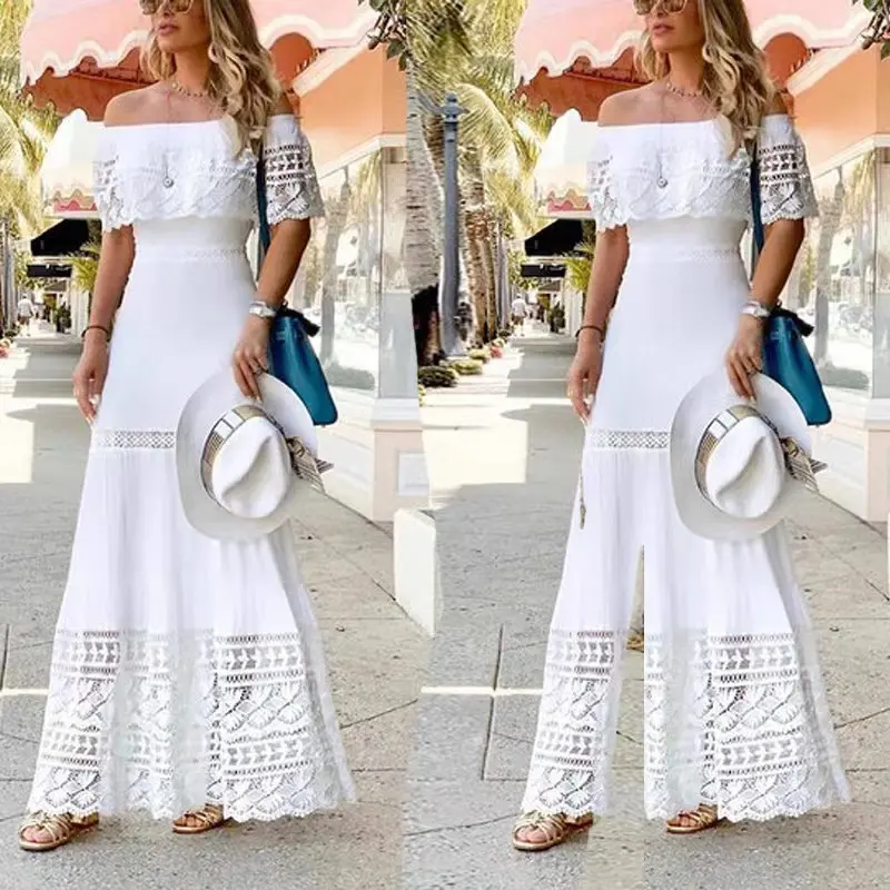 Custom line-neck women's casual dress Fashion elegant lace patchwork short summer dress