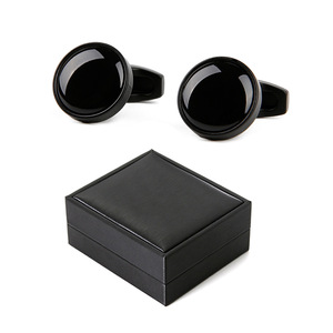 Boutons de manchette simples noirs ronds pour hommes avec coffret noir de haute qualité, cadeau de boutons de manchette pour hommes - Product Image 1