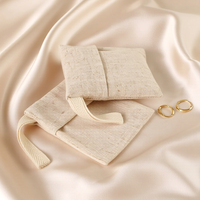 Pochette à bijoux en lin naturel avec fermeture à ruban épais, emballage de boutique en gros, pochette à bijoux de marque sophistiquée