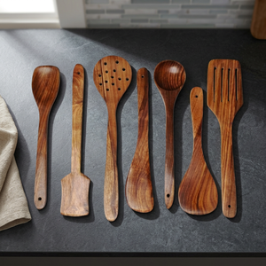 Juego de Cubiertos de Madera Personalizados, Cuchara y Tenedor, para Servir, Cocinar, Bodas, Disponibles en Varios Diseños, Combo de Vajilla, Utensilios de Mesa - Product Image 1