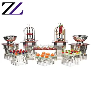 Hochglanz poliertes kombiniertes quadratisches Buffet klassisches System Edelstahl Catering Rack Stand Display Buffet Riser zum Verkauf