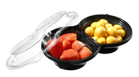2 Pans Récipient à salade jetable rond en PET Boîte d'emballage de fruits à emporter en plastique à double compartiments pique-niques
