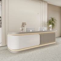 Comptoir de réception personnalisable, durable, moderne, de luxe léger, en bois, avec éclairage LED, idéal pour les salons de beauté, les hôtels et les centres commerciaux – Vente directe usine
