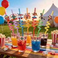 Vente en gros de gobelets réutilisables en PETG colorés avec breloques de cirque, fournitures sur le thème du carnaval pour des fêtes d'anniversaire amusantes pour enfants