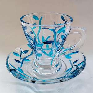 Set di bicchieri in <span class=keywords><strong>vetro</strong></span> colorato <span class=keywords><strong>con</strong></span> segni di cristallo dipinti artificialmente collezione unica di tazze da <span class=keywords><strong>caffè</strong></span> e piattini - Product Image 2